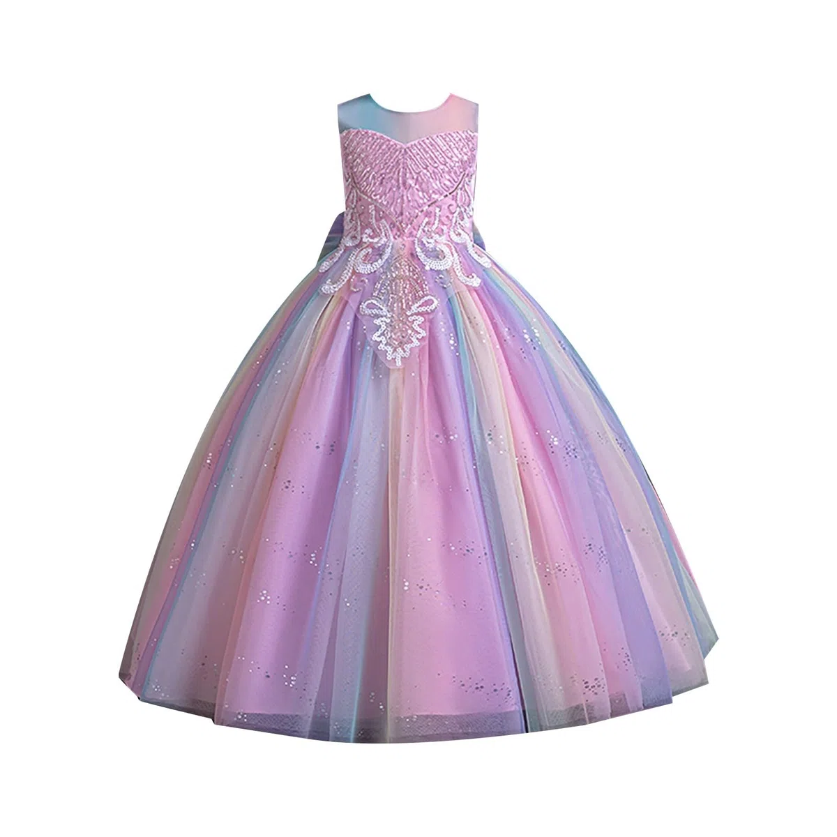 Vestido de Lentejuelas para niña de Las Flores, para Boda, Dama de Honor, Desfile, Fiesta, Formal, Largo, de algodón, Volantes y Ligero, Ideal para Vacaciones, Tendencia Infantil Estilo Elegante