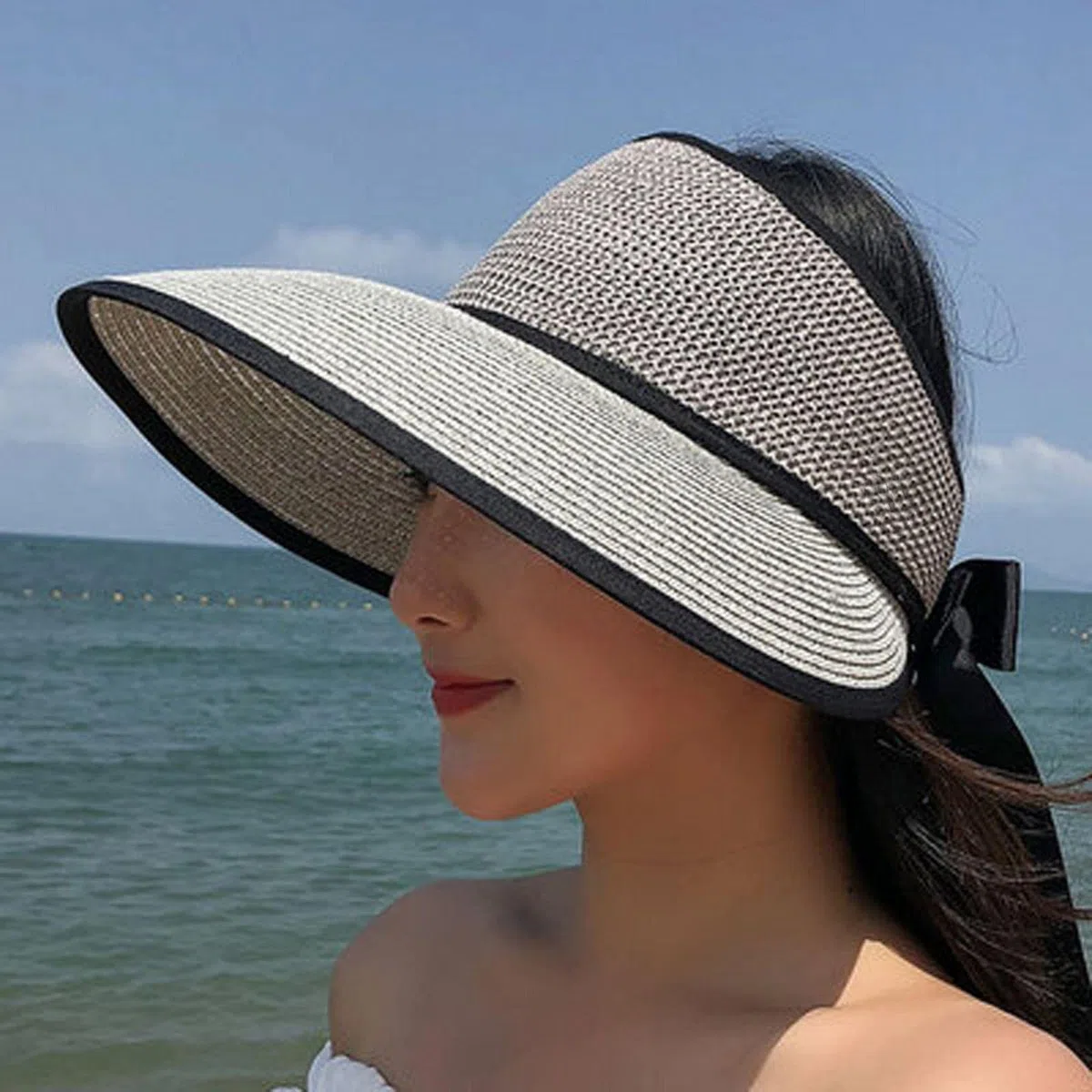 Sombrero de pescador de verano para mujer, sombrero de paja de ala grande, sombrero de sol plegable, sombrero de playa, color bermellón
