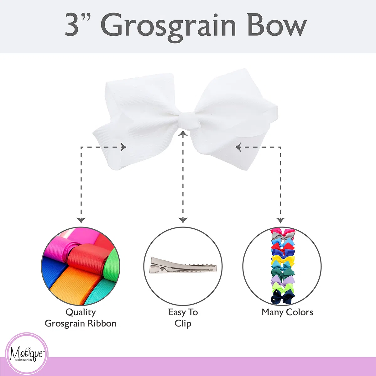 Motique AccessoriesArco de grogrén de 7,6 cm para niñas pequeñas, juego de 2, , S, Blanco, 2 uds. por paquete, 2.00[set de ]