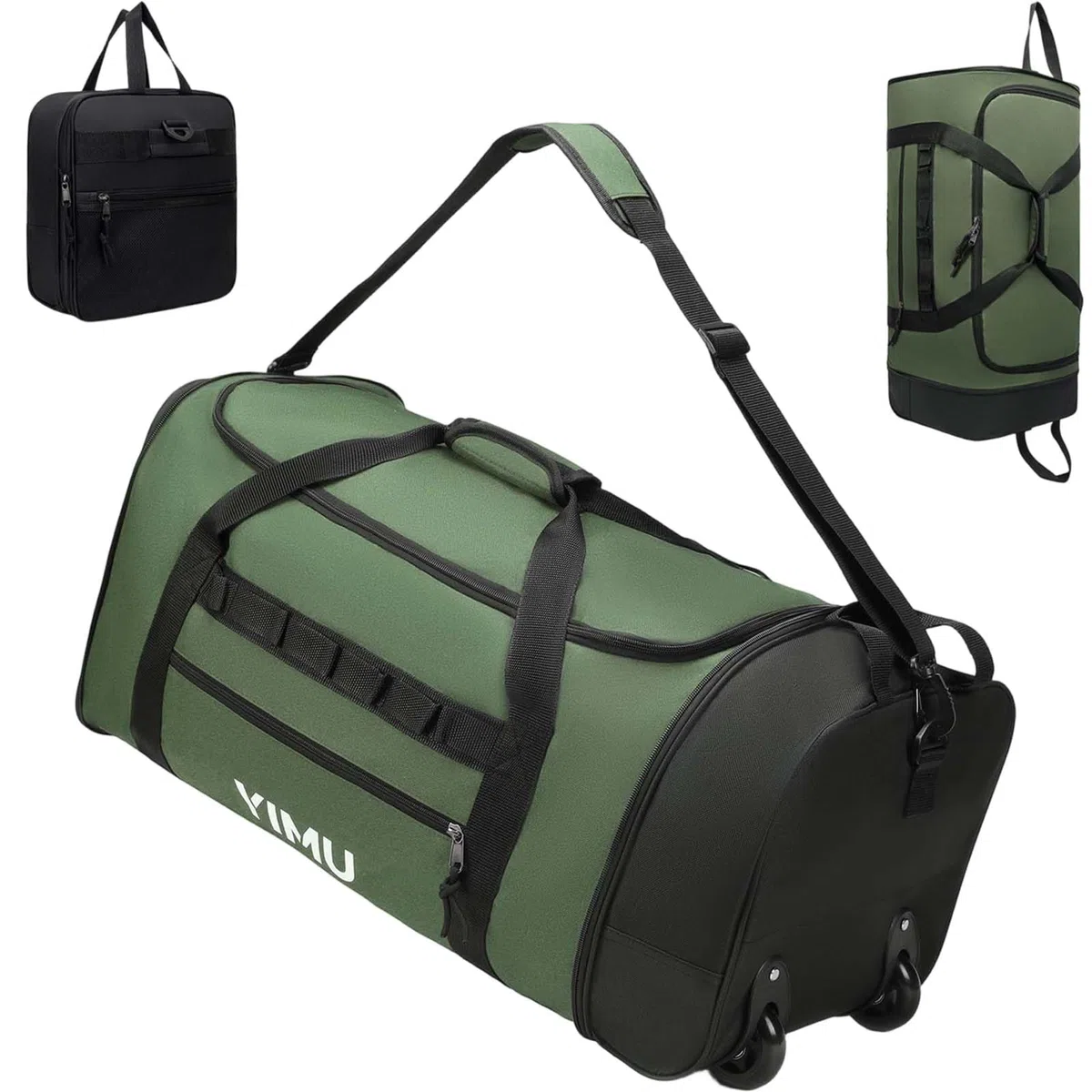70L Bolsa De Viaje Plegable con Ruedas Bolsa de Deporte Gimnasio para Hombre Mujer Resistente Al Agua Grandes Fin de Semana Viaje Livianas Bolsos Fitness Gym Foldable Wheeled Travel Bag (Verde)