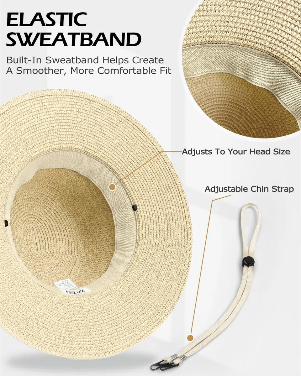 Feng Shui， S/M/L/XL/XXL Sombreros para el Sol Mujeres para Cabezas Grandes Sombrero de Paja de Verano Protección Solar Sombrero de Playa UPF 50+ Sombrero de Vacaciones Flexible de ala Ancha para