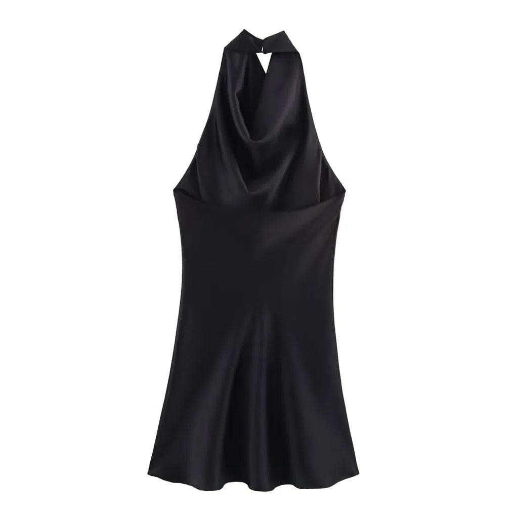 Vestido de fiesta de satén para mujer, sin mangas, sin mangas, ajustado, corto, corto