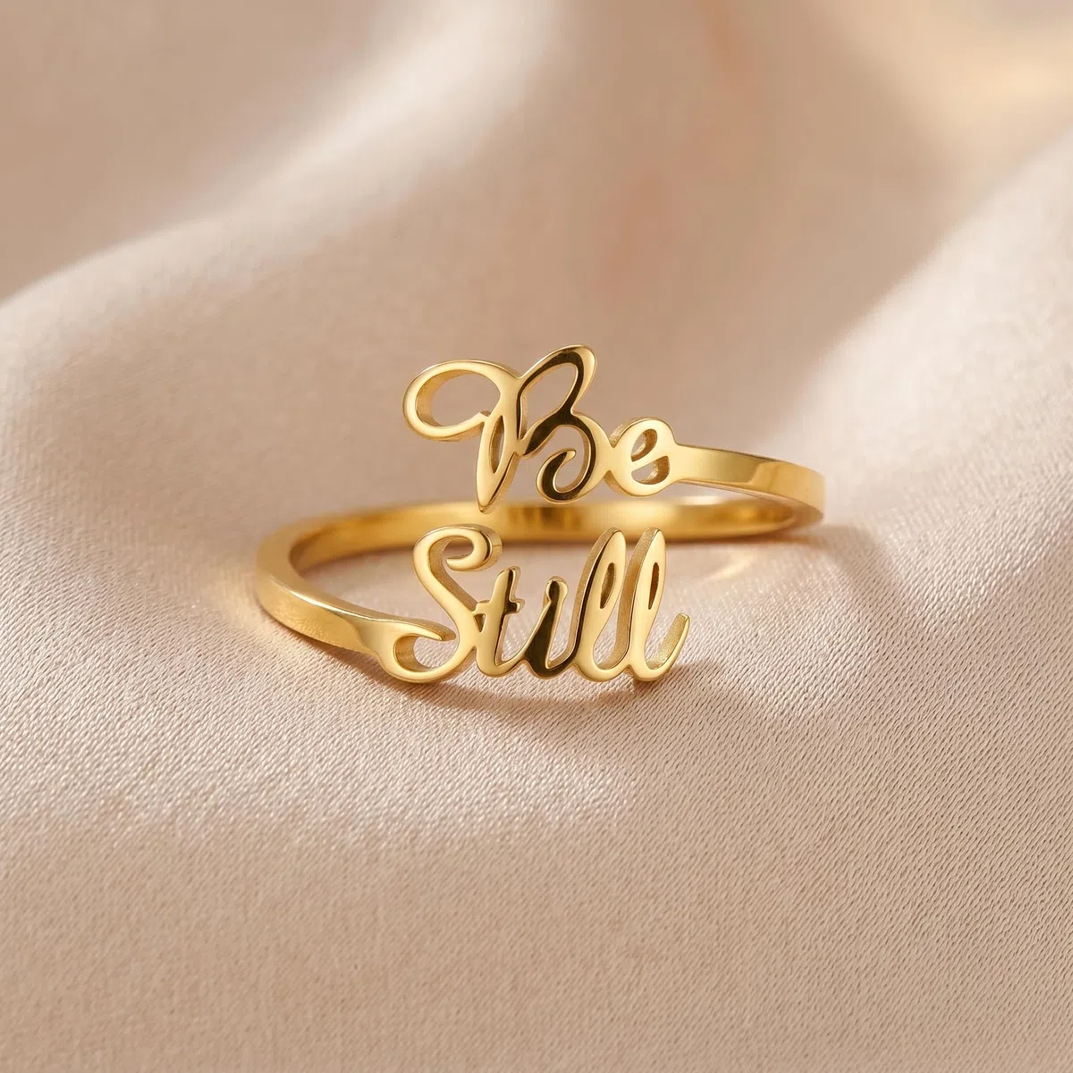 Anillo con versículo bíblico Be Still And Know That I am God, anillo abierto de acero inoxidable chapado en oro de 14 quilates, anillos de pureza, joyería cristiana, regalos para mujeres, salmo 46