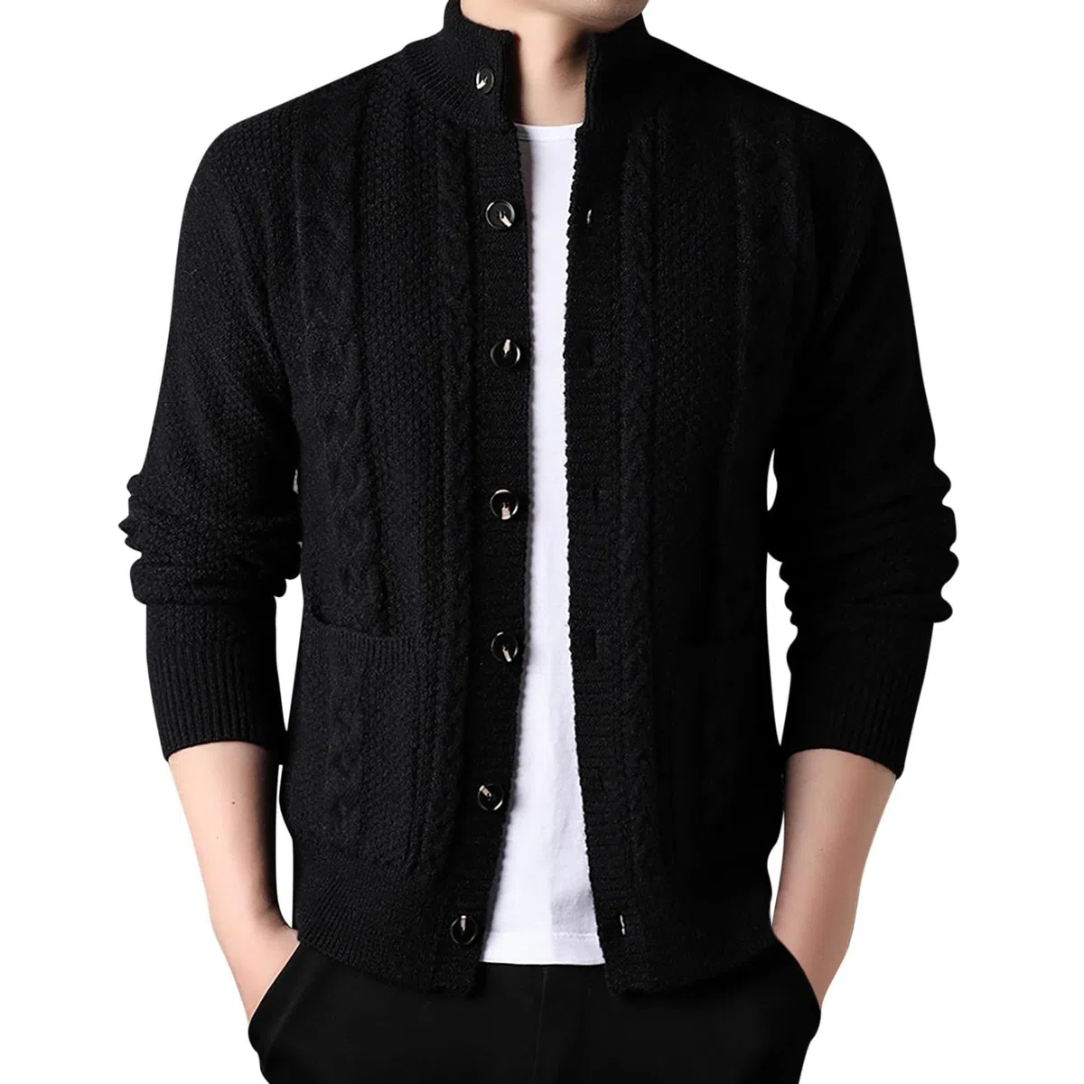 Cardigans Hombre Invierno, Chaqueta De Punto Hombre con Cuello Jersey Elástico Manga Larga De Punto con Botones Elegante Y Ajustado Suéter Ligero Y Cárdigan para Otoño Invierno