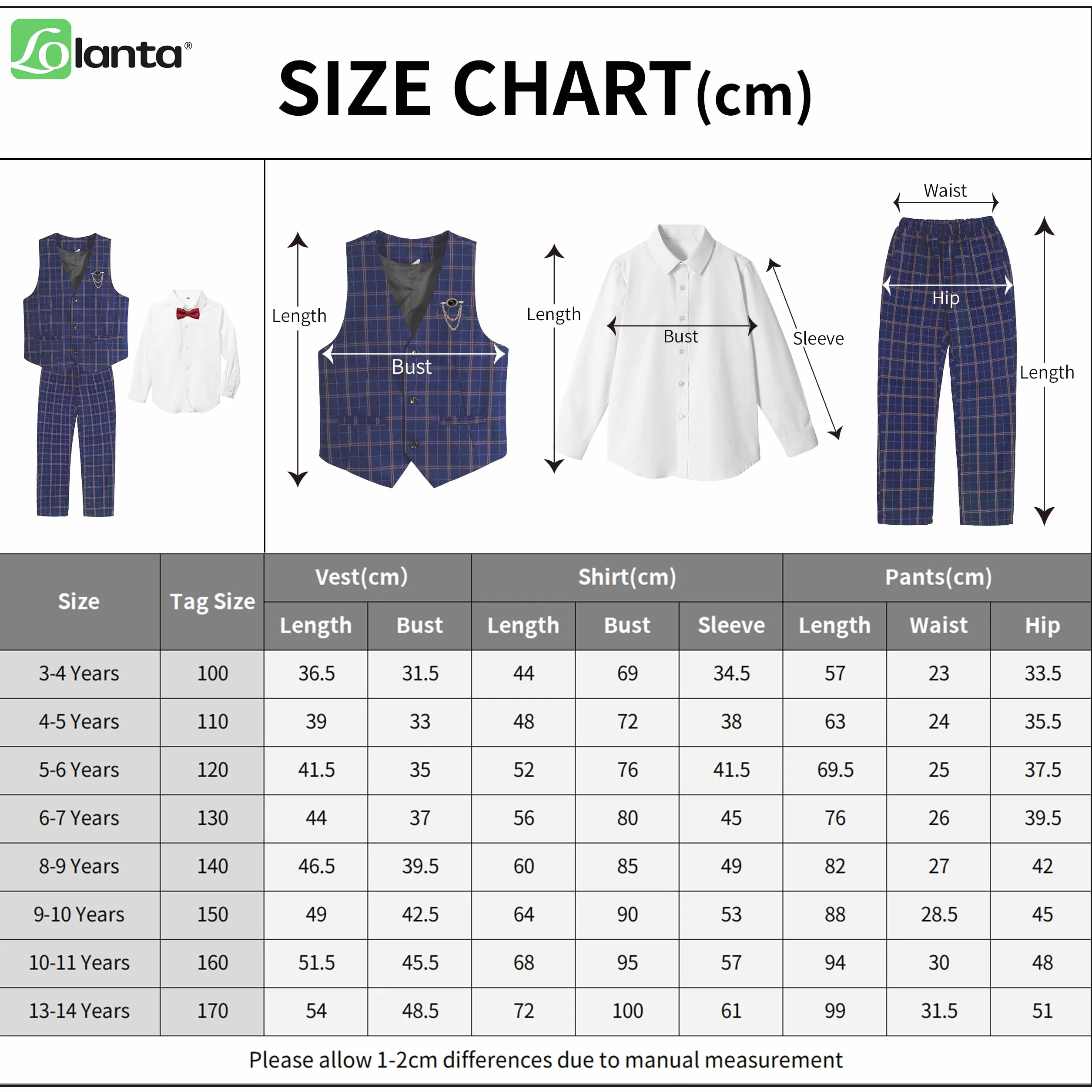 LOLANTA 4 Piezas Conjunto de Chaleco de Traje para niños, Chaleco Chaque, Pantalones,Camisas,Pajarita