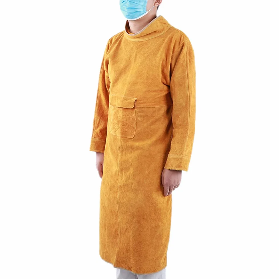 Chaquetas de Soldadura para Hombres, Delantal de Protección Laboral para Soldador de Seguridad Delantal de Soldadura Delantal de Piel de Vacuno de Soldadura Ignífuga Resistente