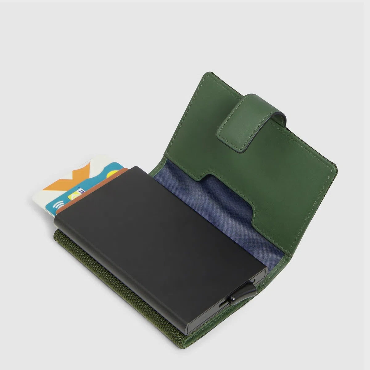 Piquadro – Portatarjetas de Telas Recicladas Automáticas – 2 Compartimentos, Protección RFID – Sostenible – Verde
