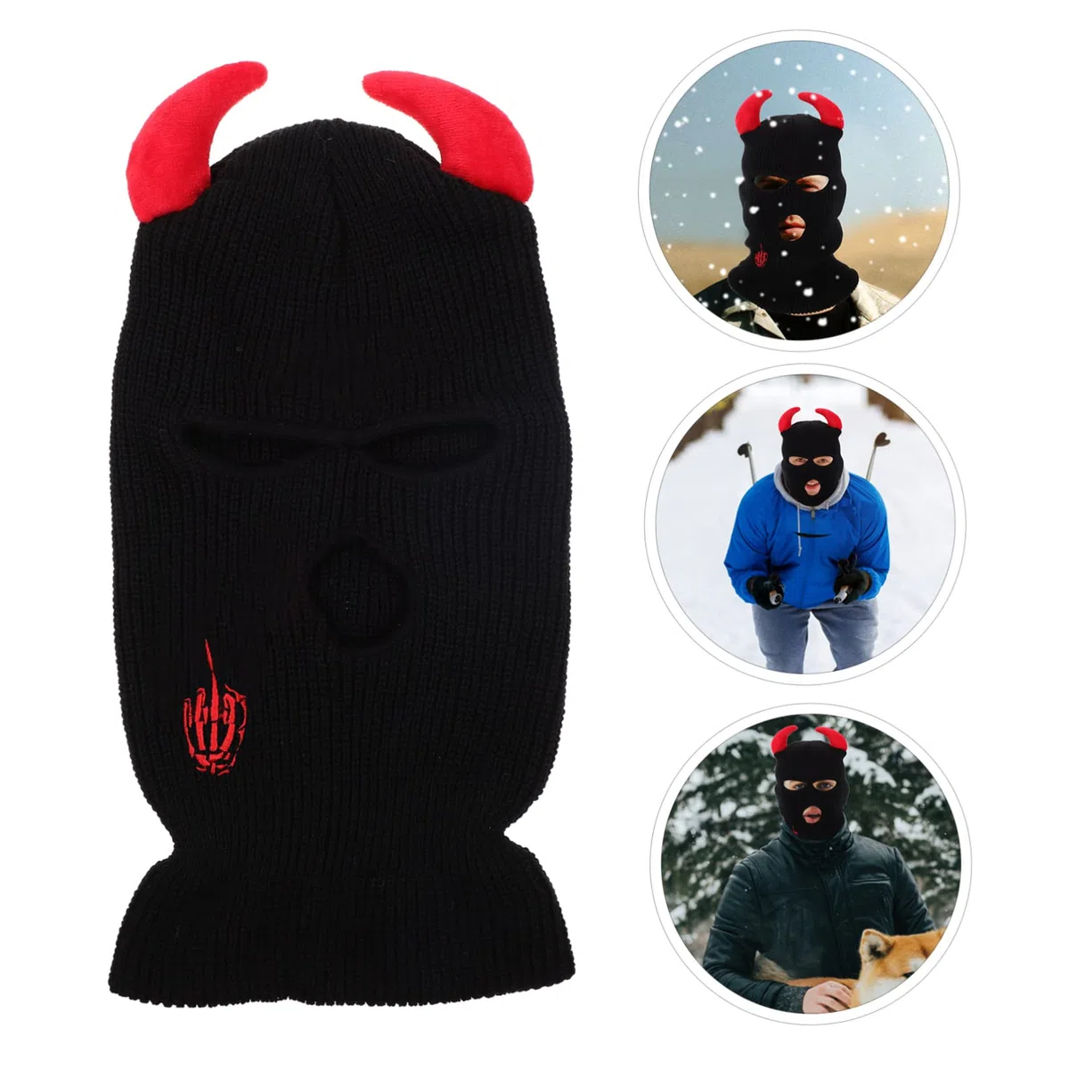 Máscara De Esquí Cubierta Facial a Prueba De Viento Tejer Gorro Máscara De Cobertura Completa Sombrero Caliente Al Aire Gorro De Esquí De Lana Black Acrílico