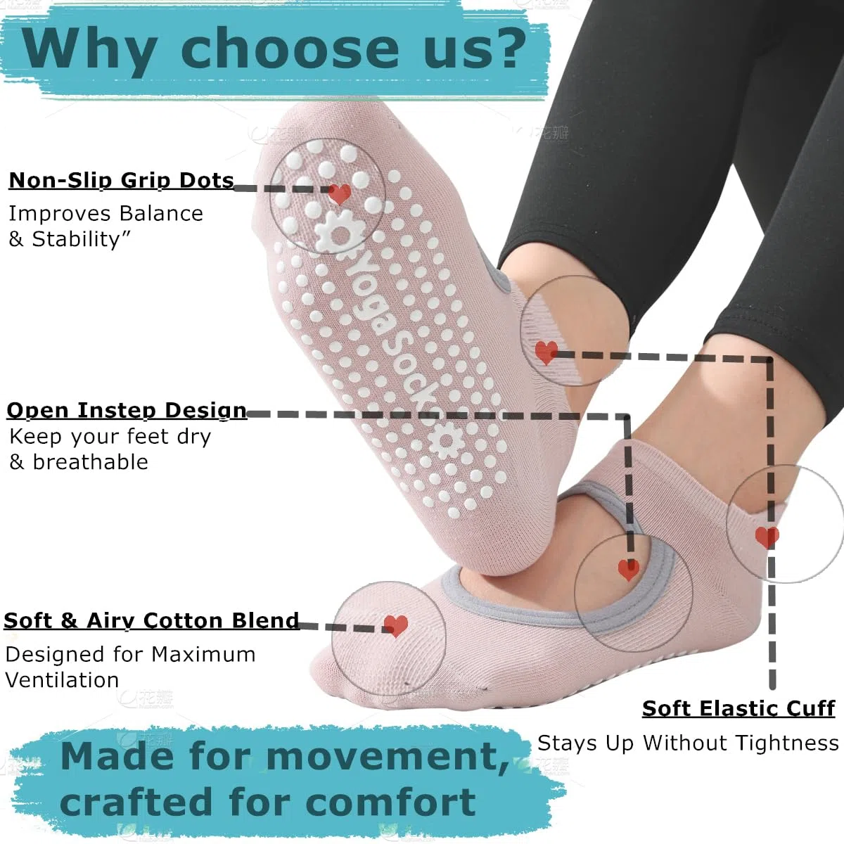 Calcetines de pilates para mujer, calcetines de agarre, calcetines de yoga antideslizantes, 4 pares para barra, hospital, entrenamiento, regalos