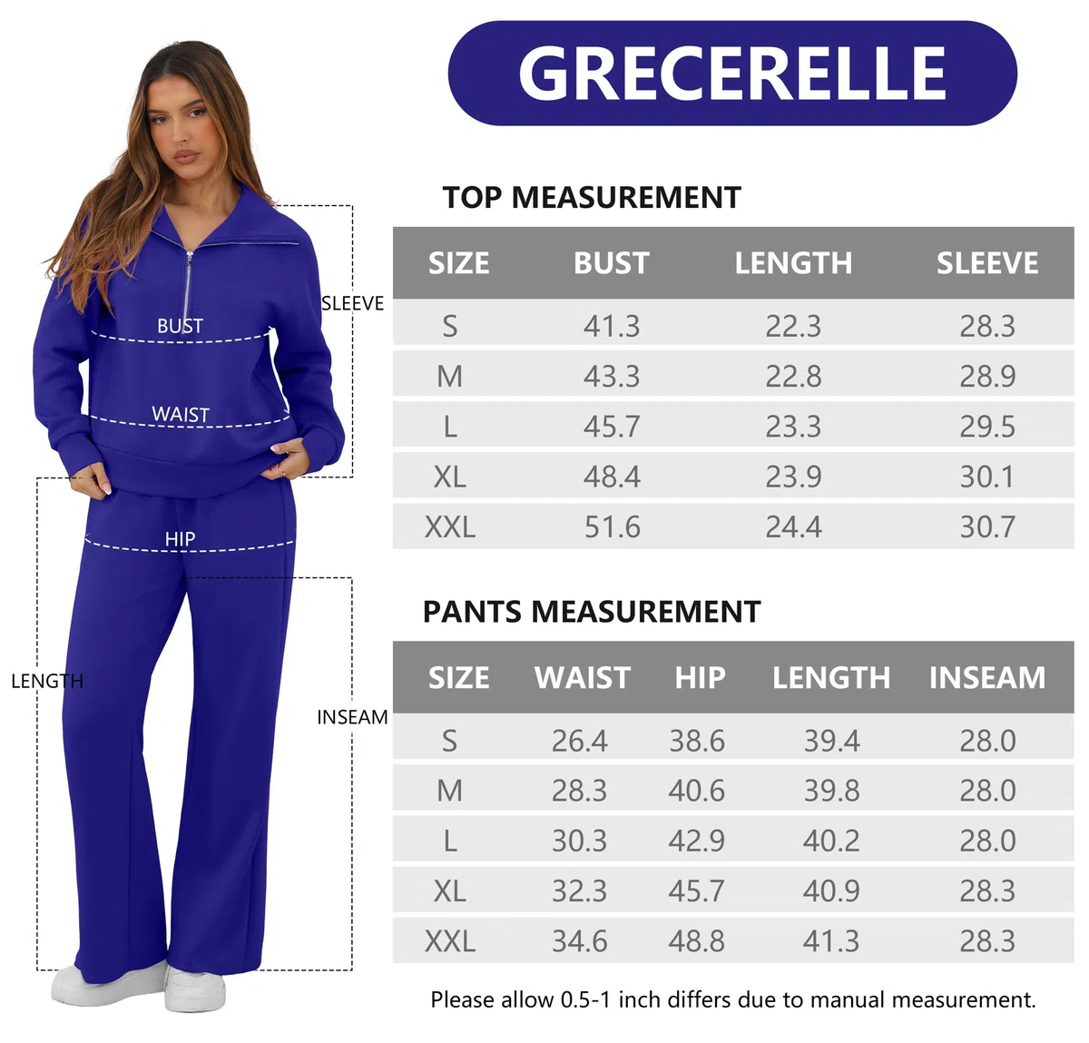 GRECERELLE Conjunto completo de chándal para mujer, conjunto de ropa de descanso para mujer, ropa deportiva de dos piezas, manga larga, media cremallera, casual, tops y pantalones de correr con