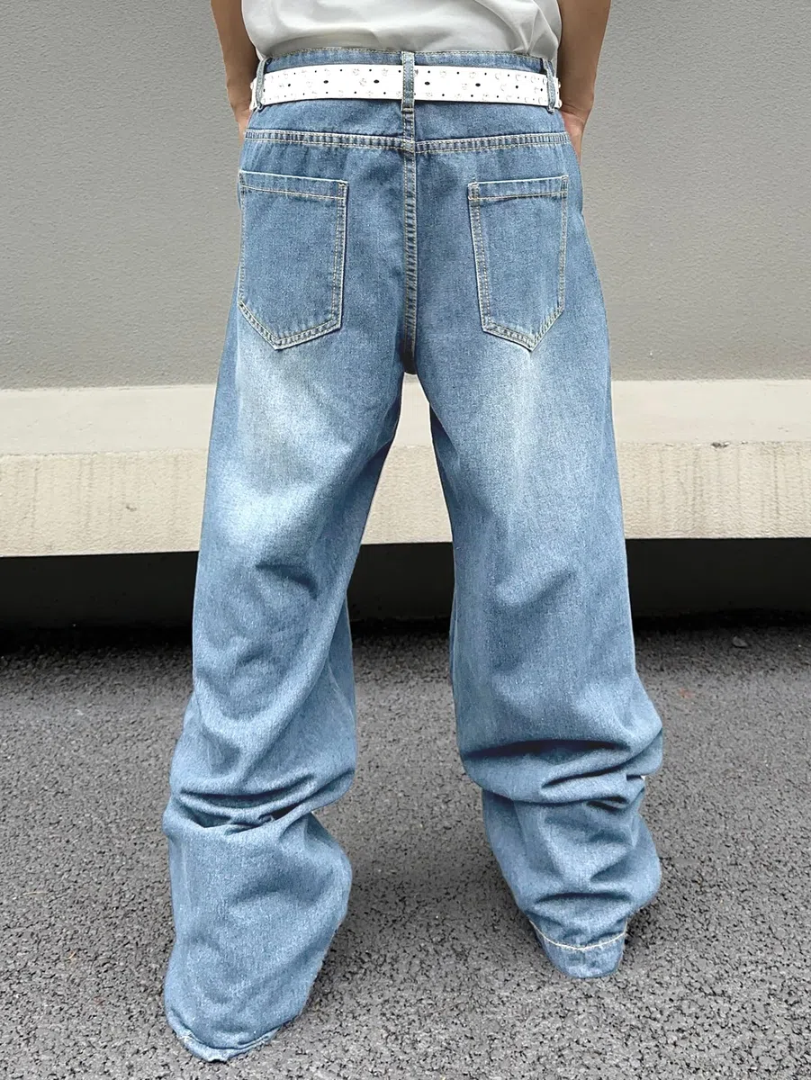 Jeans Baggy para Hombre con Costuras Irregulares – Pantalones de Denim de Pierna Ancha Y2K Hip Hop Moda Casual