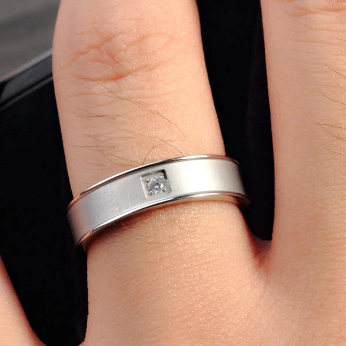 AmDxD Anillo de boda plateado, acero inoxidable, alianza para pareja de plata, boda, blanco, circonio, W56.5 & M51.5, Acero inoxidable, circonita cúbica,