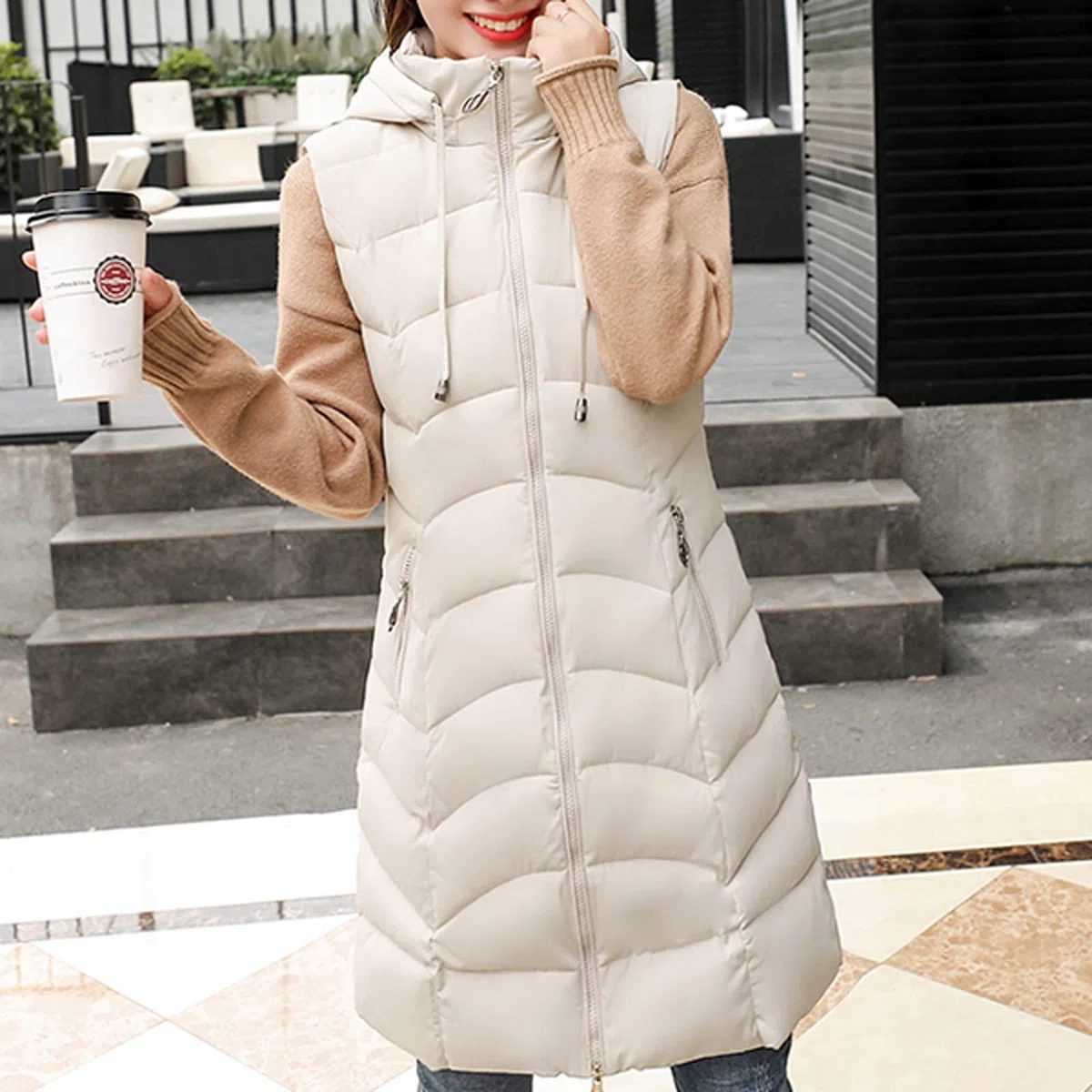 Chaqueta de punto de manga larga para mujer, tallas grandes, para invierno, con cremallera, chaleco sin mangas, cárdigan de punto para el tiempo libre, cómodo