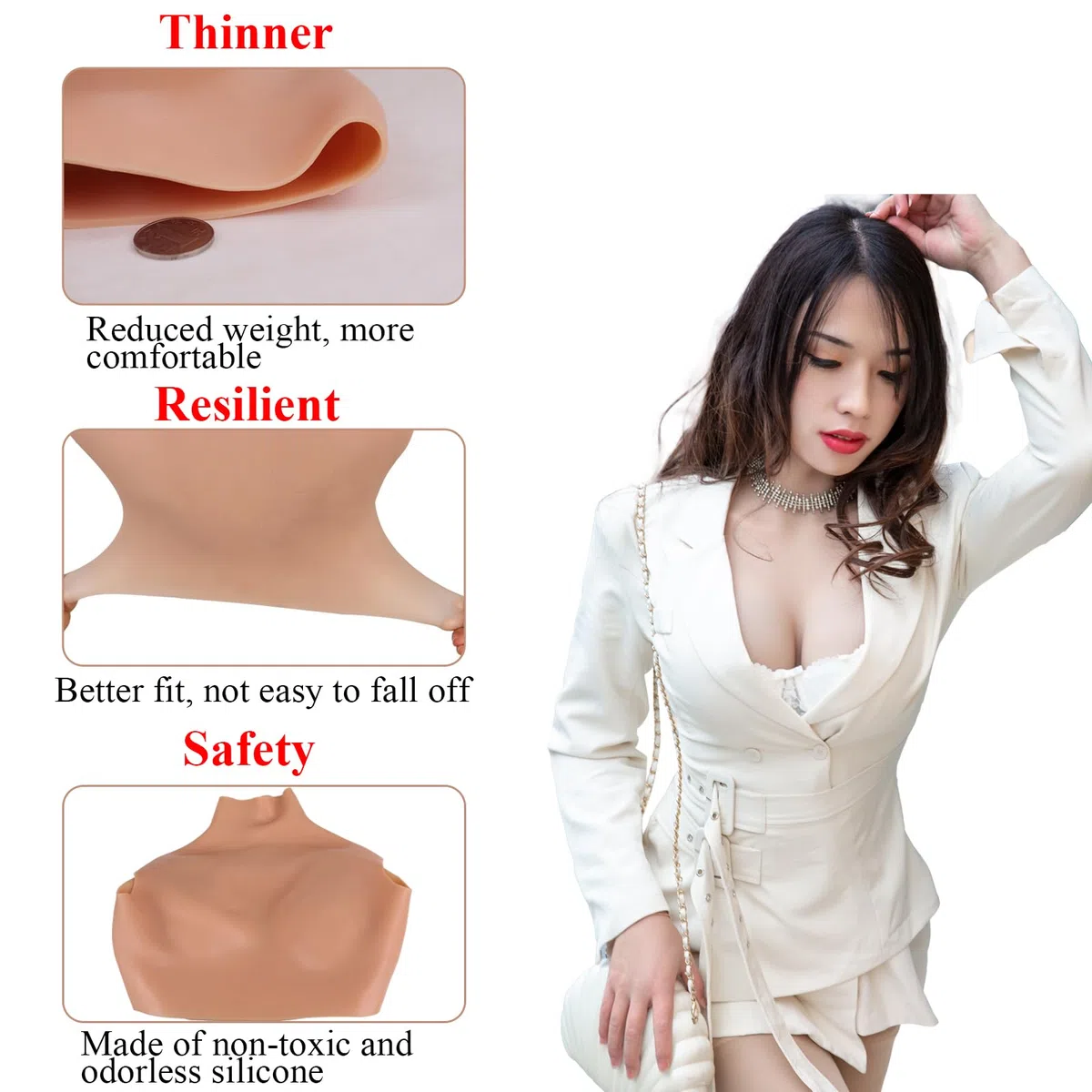 Pechera de silicona realista con formas de pecho para crossdresser Drag Queen, mastectomía, transgénero, ladyboy, cosplayer | El tamaño es el relleno de silicona adecuado.