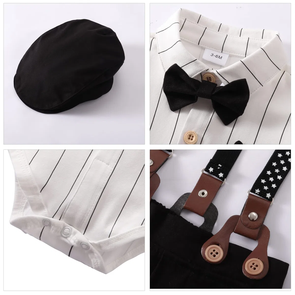 YALLET Trajes de ropa para niño, camisa de vestir formal con pajarita, chaleco y pantalones de tirantes, trajes de boda para caballeros de 6 a 10 años