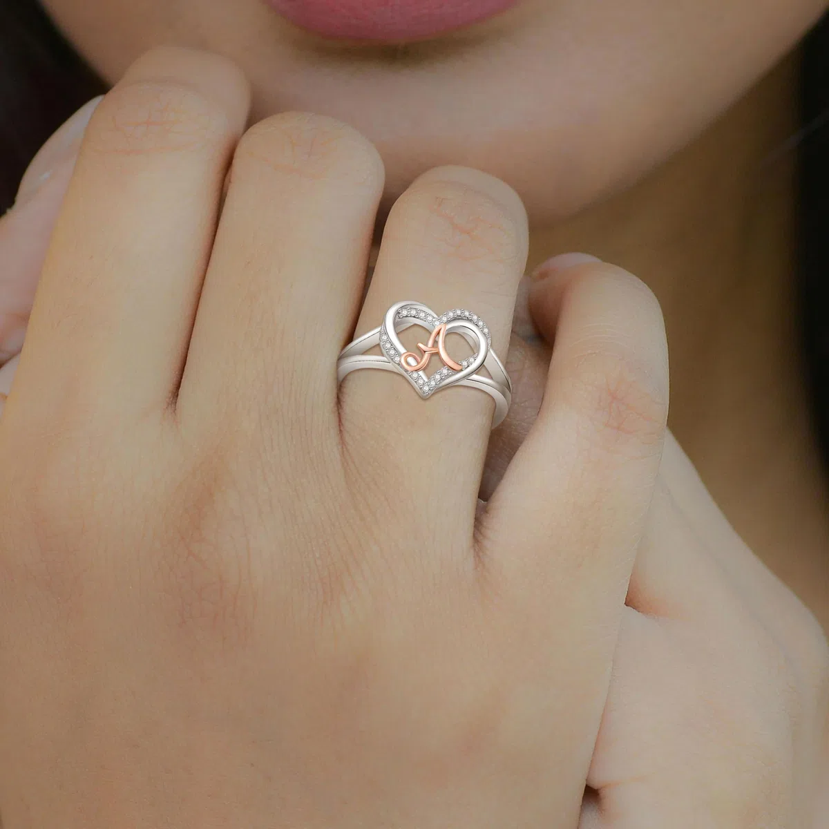 INFUSEU Anillo Iniciales, Plata de Ley 925 Anillos Abiertos Letras Forma Corazón Nombre Inicial Alfabeto A-Z Joyería Personalizada Ajustable Regalos para Mujeres Damas Niñas
