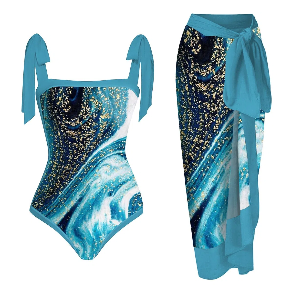 Traje de Baño Monokini para Mujer con Diseño Estampado y Conjunto Ajustable de Dos Piezas Tipo Tankini
