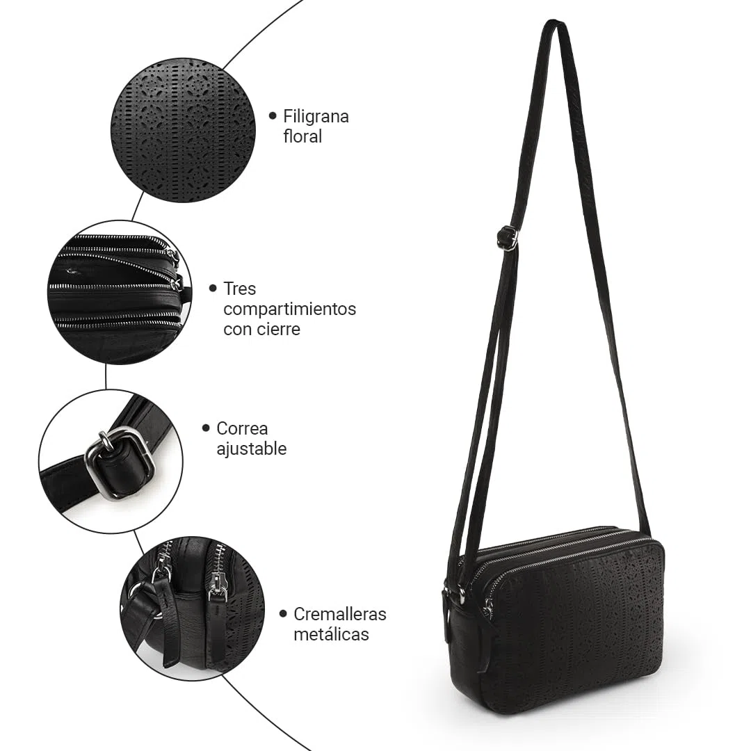 Laura Valle Bandolera Pequeña Mujer Modelo BENEIDA – Bolso Bandolera Mujer De Piel Auténtica Con Diseño Juvenil y Detalles Elegantes Ideal Como Bolso Hombro Para El Día A Día