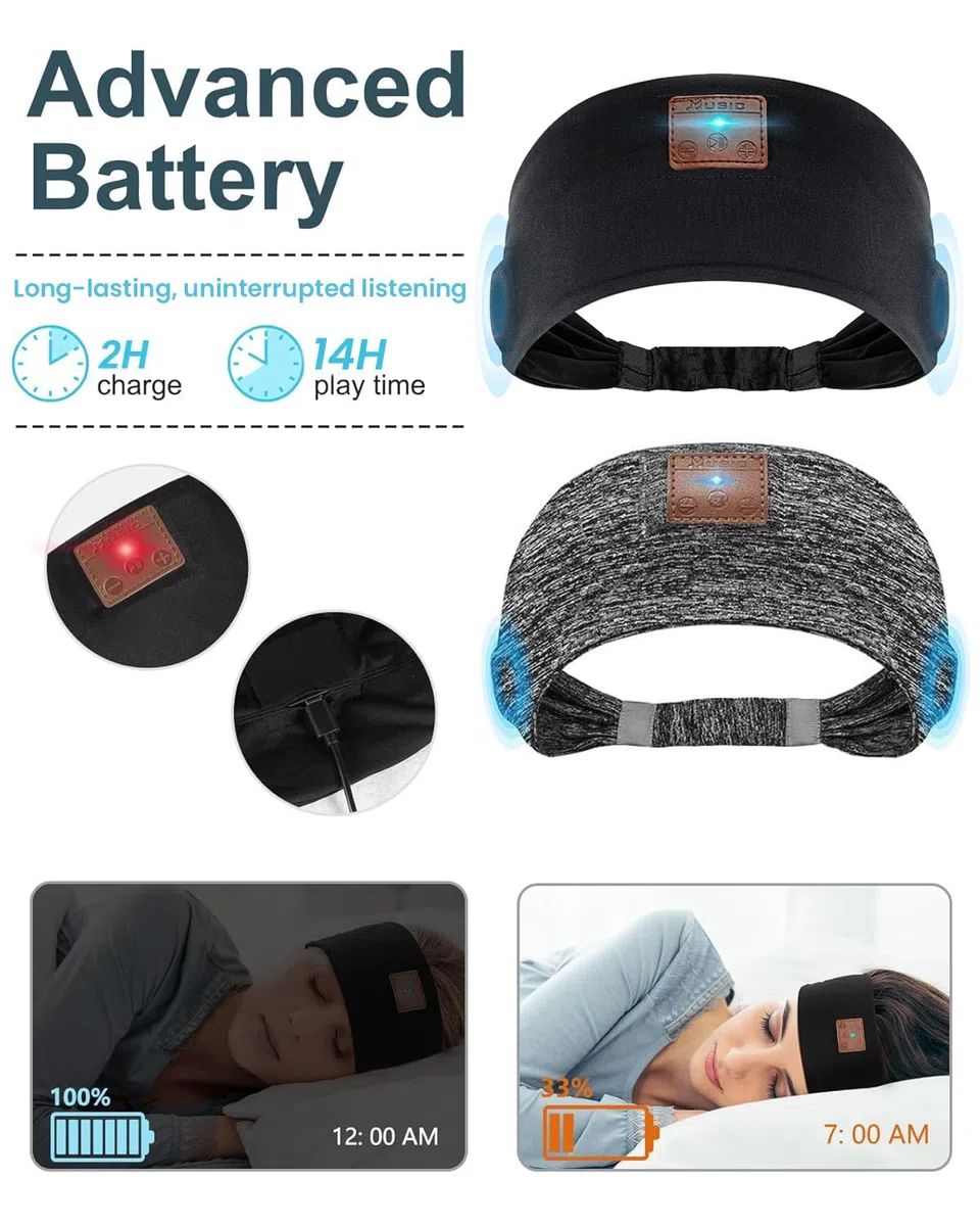 Paquete de 2 Auriculares para Dormir, Diadema con Altavoz estéreo HD Ultrafino, Diadema Bluetooth para Deportes, Entrenamientos, insomnio, Yoga, Viajes aéreos, meditación, Color Negro y Gris