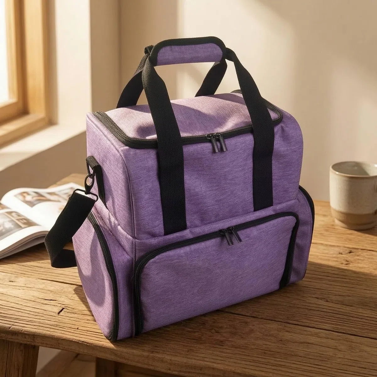 Neceser Maquillaje con Compartimentos con Múltiples es Organizador Cosméticos Correa Gran Capacidad Neceser Asa para Viajeros, Viajes, Array, Morado