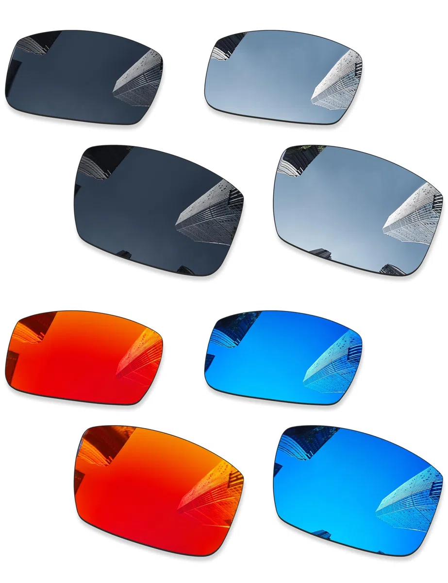 4 pares de lentes de repuesto para gafas de sol Oakley Gibston OO9449, color negro + titanio plateado + azul hielo + rojo fuego