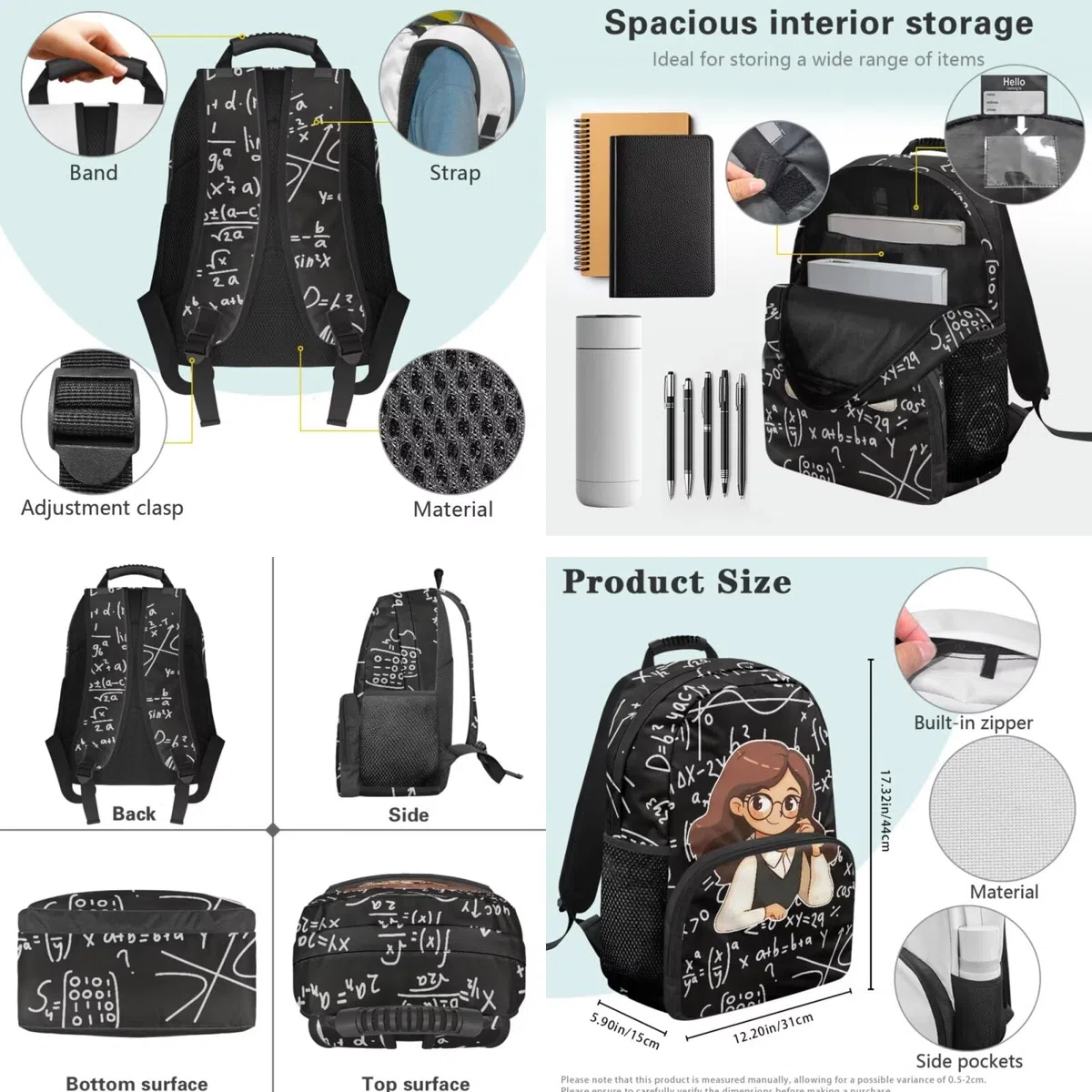 Biyejit Juego de mochilas escolares 3 en 1 para niñas, con bolsa de almuerzo, estuche para lápices, mochila escolar informal para niños, mochila escolar de 17 pulgadas, regalo, Profesor de matemáticas