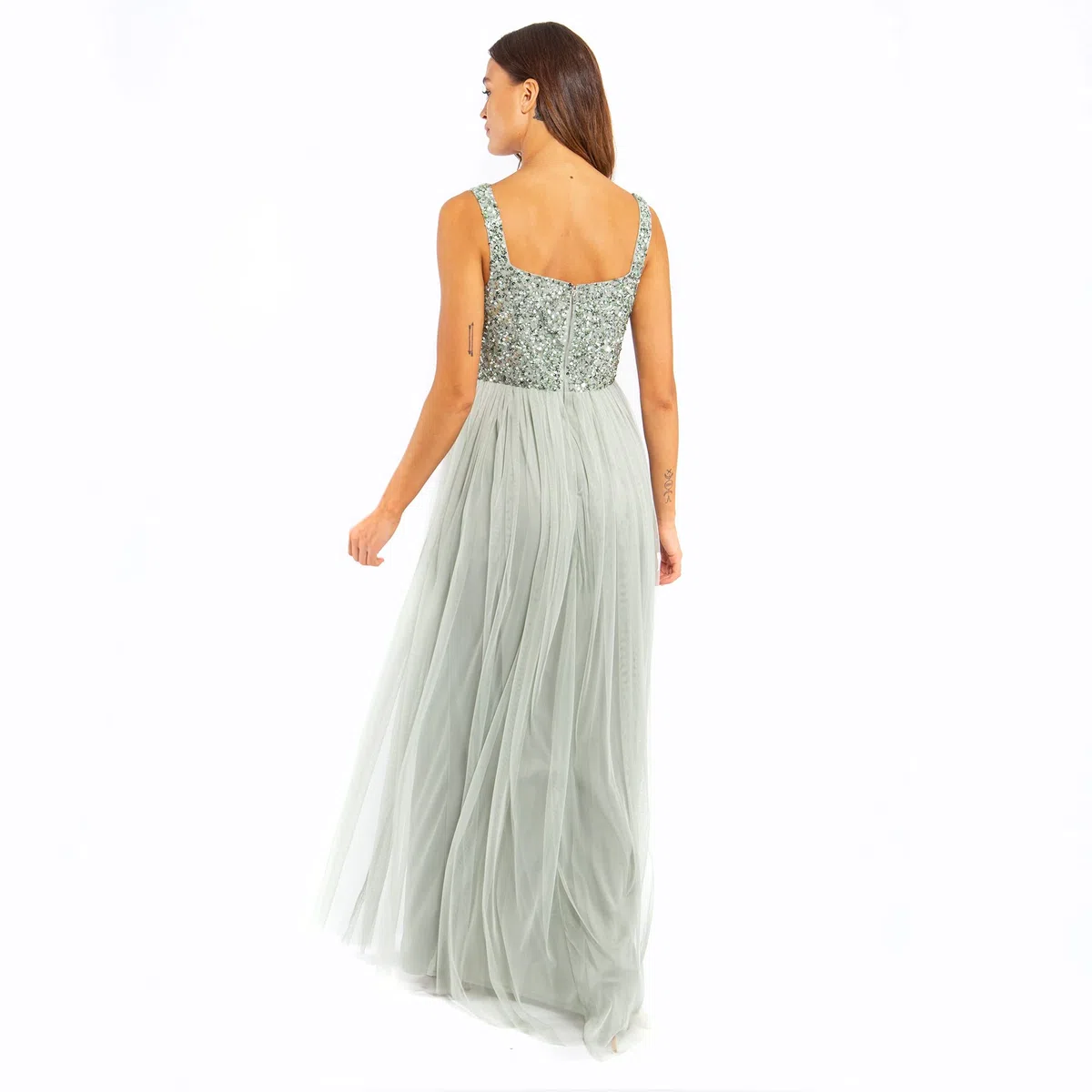 Maya Deluxe Maya Deluxe Ladies Womens Maxi Dress Wide Straps Sleevless Square Neckline Embellished For Wedding Guest Prom Vestido de Dama de Honor Mujer