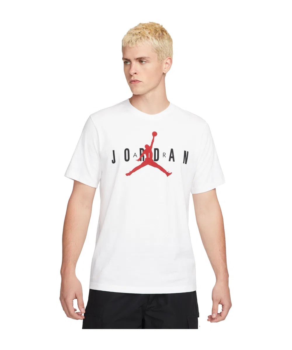 NIKE Jordan Air Wordmark Camiseta, Blanco (White/Black/Red), L para Hombre