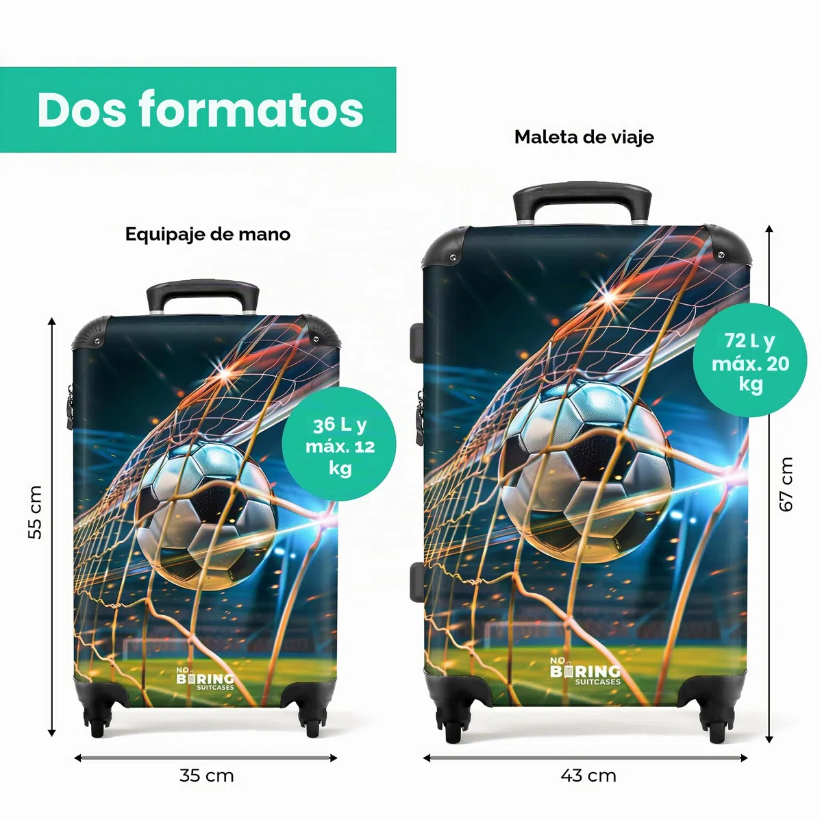 NoBoringSuitcases.com Maleta Infantil Niño Con Ruedas, Mediana, TSA, De Viaje Grande 23 Kilos (67 cm - 72 L), (Fútbol - Azul Oscuro)