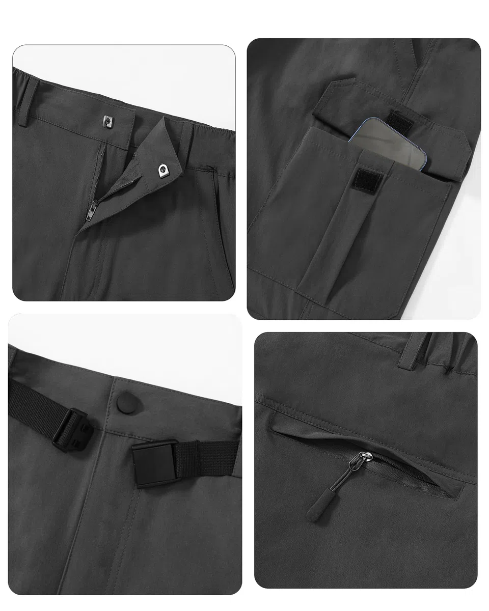Pantalones de Senderismo Hombres Cremallera Desmontable Pants de Trekking, Secado Rápido al Aire Libre Pants Funcionales Trabajo Pantalones de Verano con Cinturón