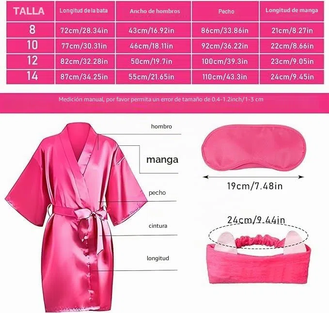 MSYU Juego de 30 piezas de suministros de fiesta de spa para niñas, batas de satén para fiestas de pijamas, suministros para fiestas de pijamas con diadema y venda para los ojos, regalo de cumpleaños
