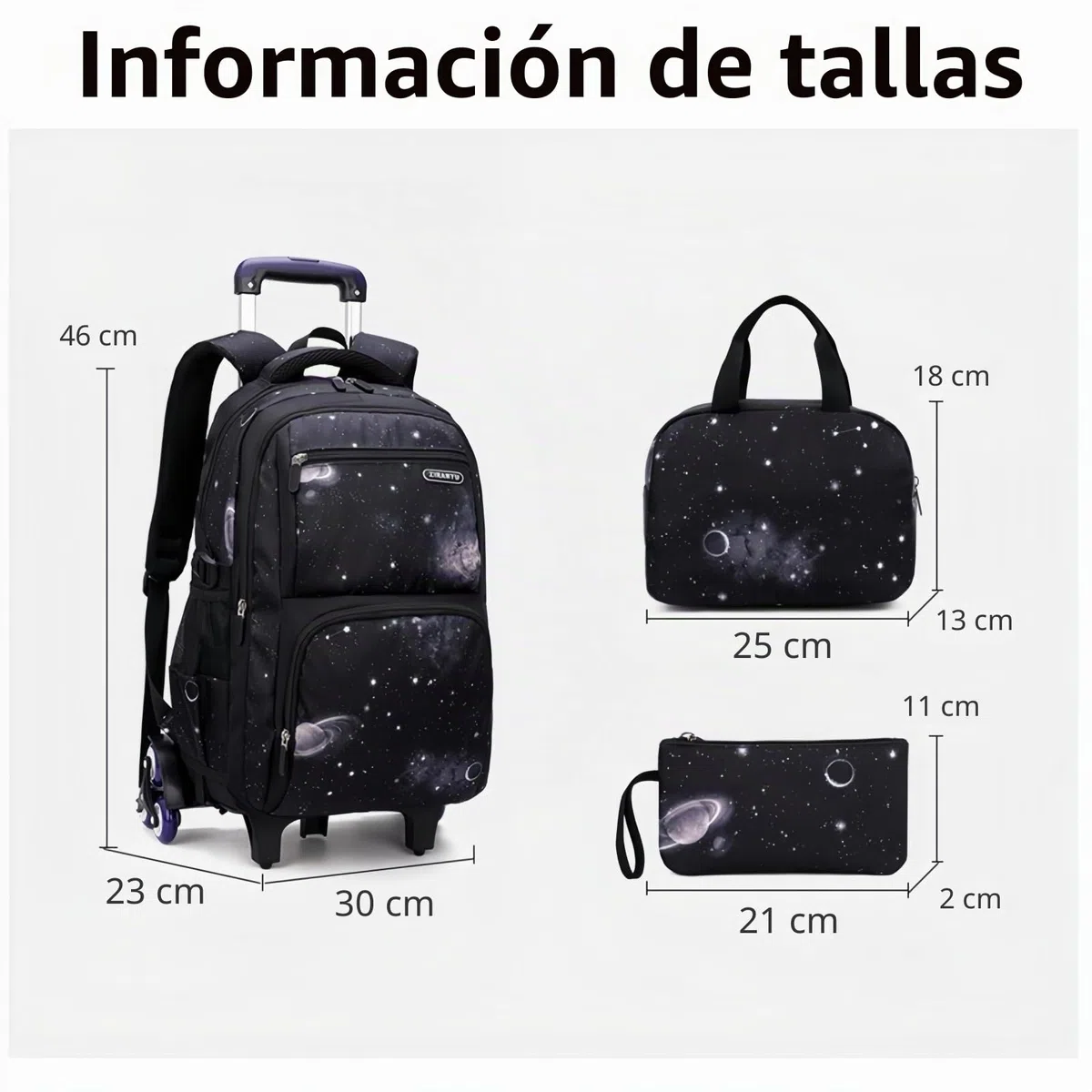 Mochila con Ruedas para Niños, Juego de 3 Mochilas Escolares Trolley con Bolsa de Almuerzo Estuche para Niño Primaria