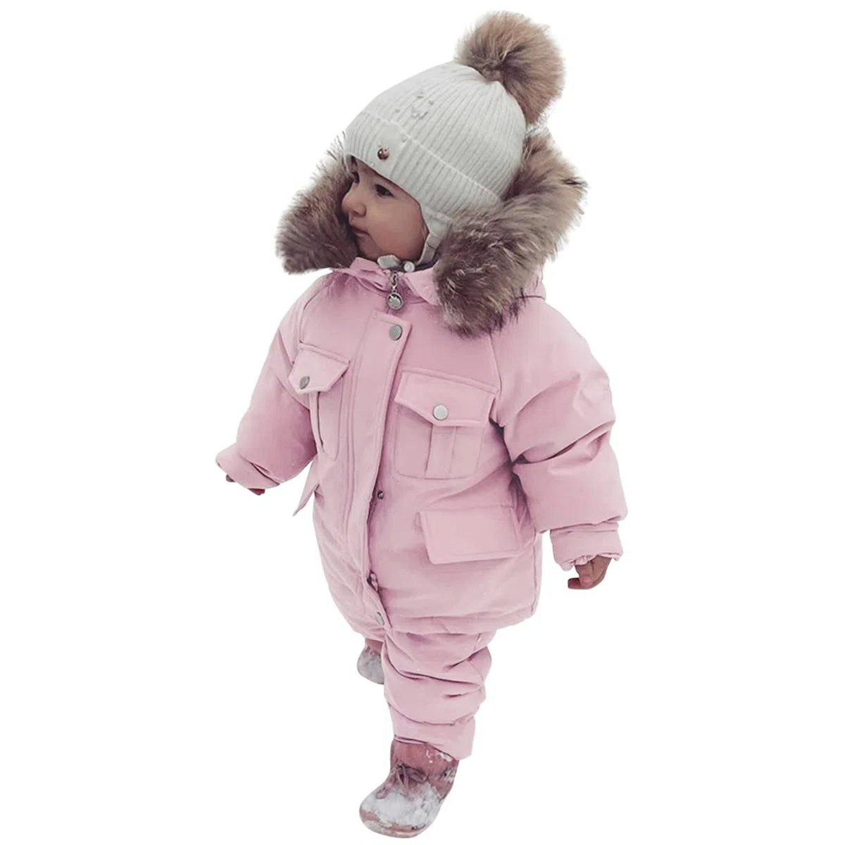 GNGR Bebé Niños Niños Invierno Grueso Abrigo Cálido con Capucha Paraks Mono Mono Pantalones Set Traje de Nieve Hombre Abrigo Corto, Rosa., 18- 24 Meses