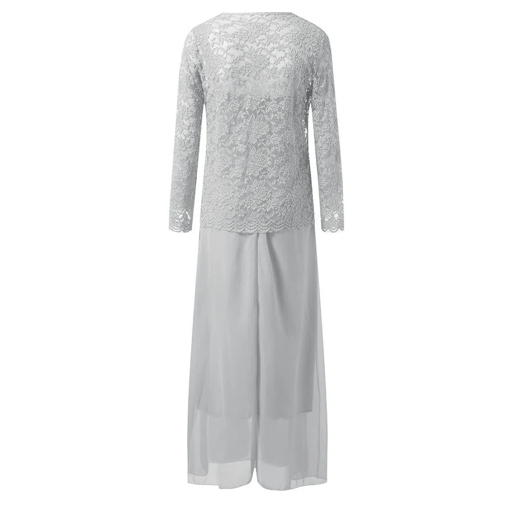 Vestidos de verano 2026 para mujer, talla grande, con encaje hueco, dobladillo suelto, casual, mangas con costuras de gasa, conjunto de dos piezas, vestido de invitada de boda, vestido de fiesta