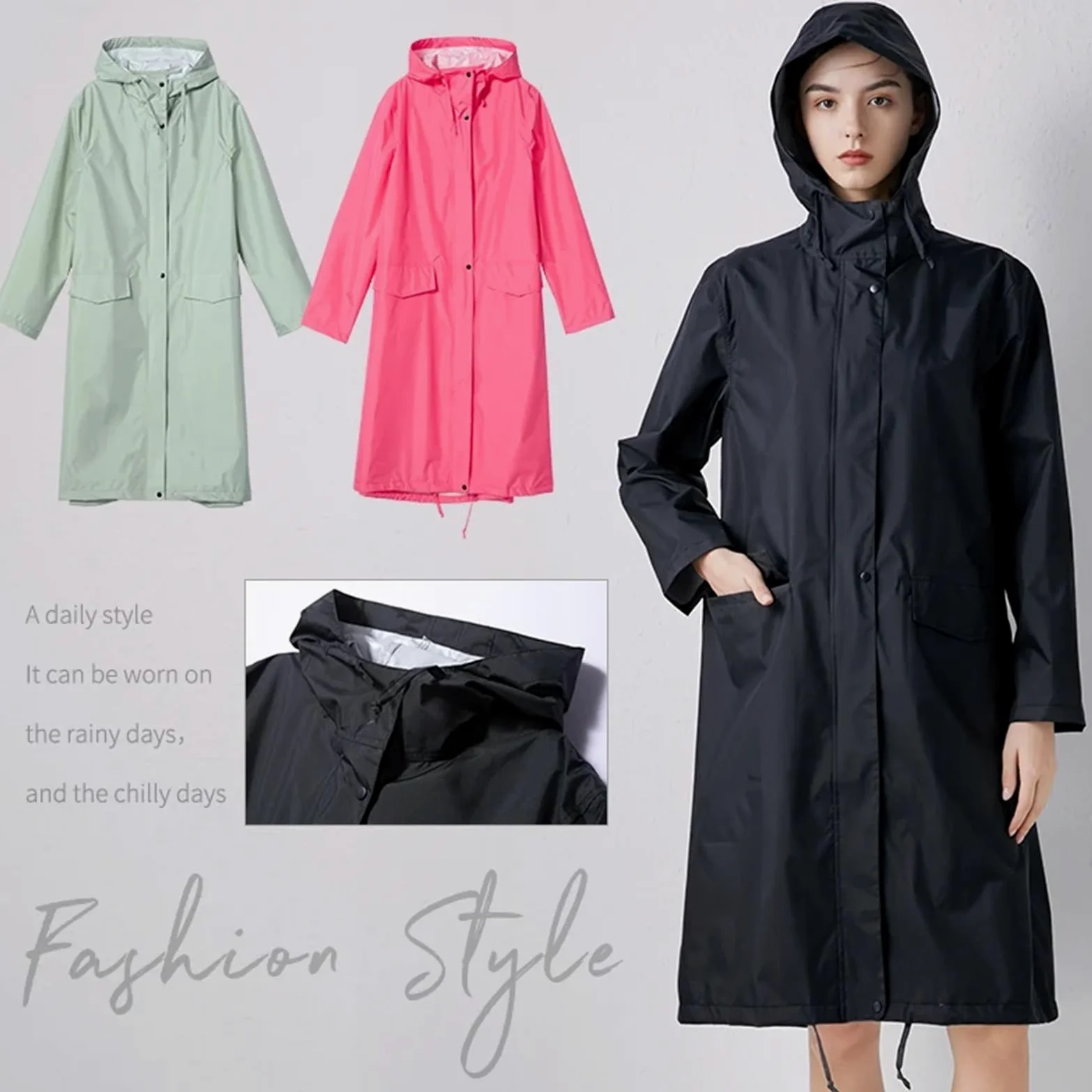 Poncho impermeable Poncho impermeable for mujer, elegante, color amarillo liso, con capucha y bolsillos Para acampar