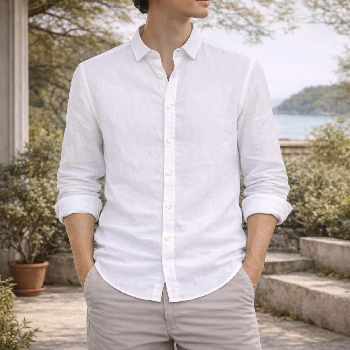 Camisa 100% Lino para Hombre de Manga Larga | Corte Regular Fit Jaspeado | Camisa Casual Transpirable para Verano, Playa y Eventos