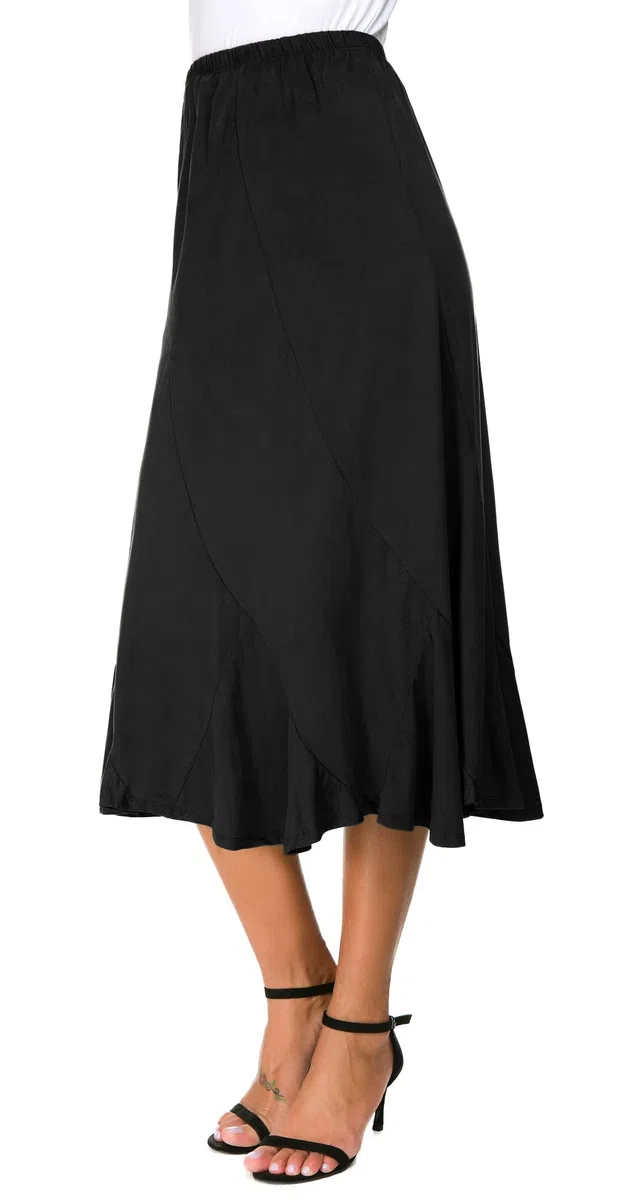 Mujeres Elegante Elástica Alta Cintura Gamuza Midi Falda Casual A Línea Largo Faldas