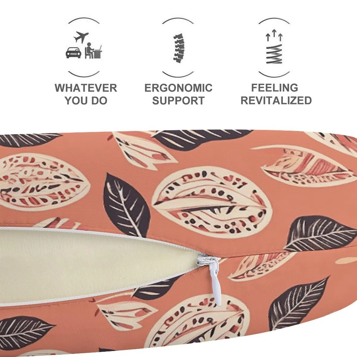 Almohada en forma de U de hojas de estilo simple, núcleo de almohada de espuma viscoelástica, cojín, proporciona apoyo para el cuello, almohada de viaje, adecuada para aviones, coches