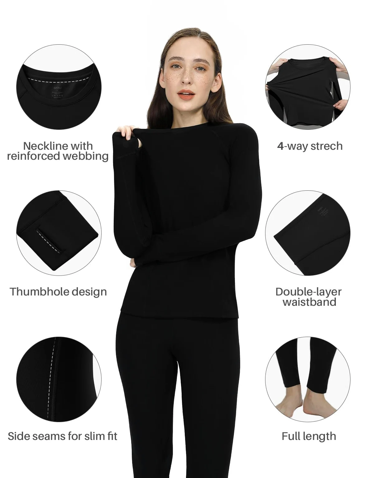 Conjunto de Ropa Interior térmica para Mujer con Forro Polar y cálida Capa Base Top & Bottom para el frío