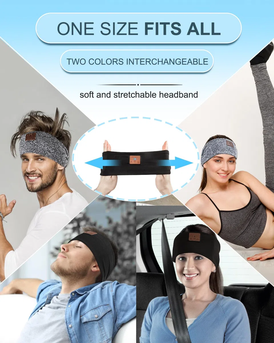 Paquete de 2 Auriculares para Dormir, Diadema con Altavoz estéreo HD Ultrafino, Diadema Bluetooth para Deportes, Entrenamientos, insomnio, Yoga, Viajes aéreos, meditación, Color Negro y Gris