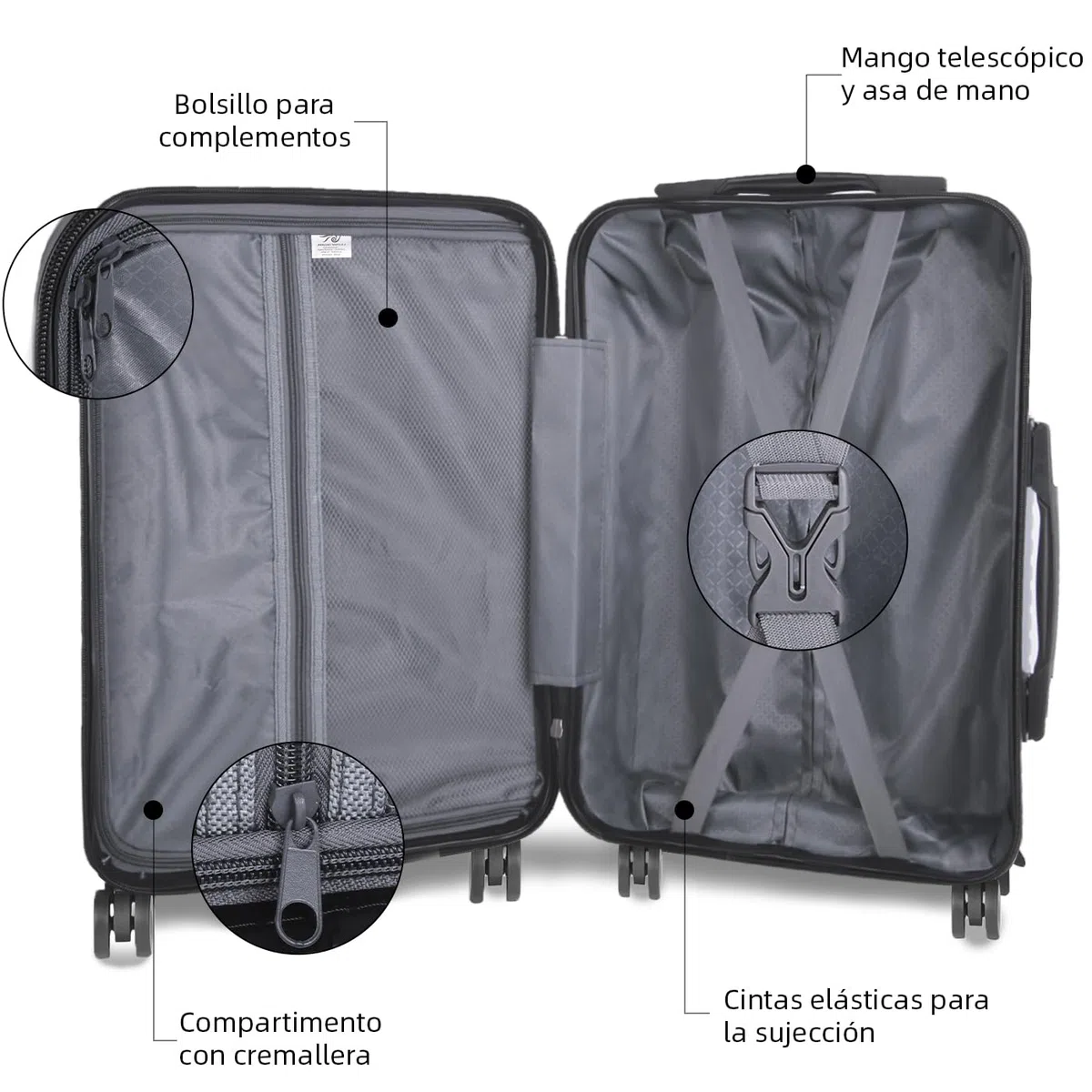 MERCURY TEXTIL- Juego de 2 Maletas de Viaje (Negro) | Cabina y Mediana, Maletas de ABS Rígidas, Ligeras y Resistentes 4 Ruedas Dobles 360º