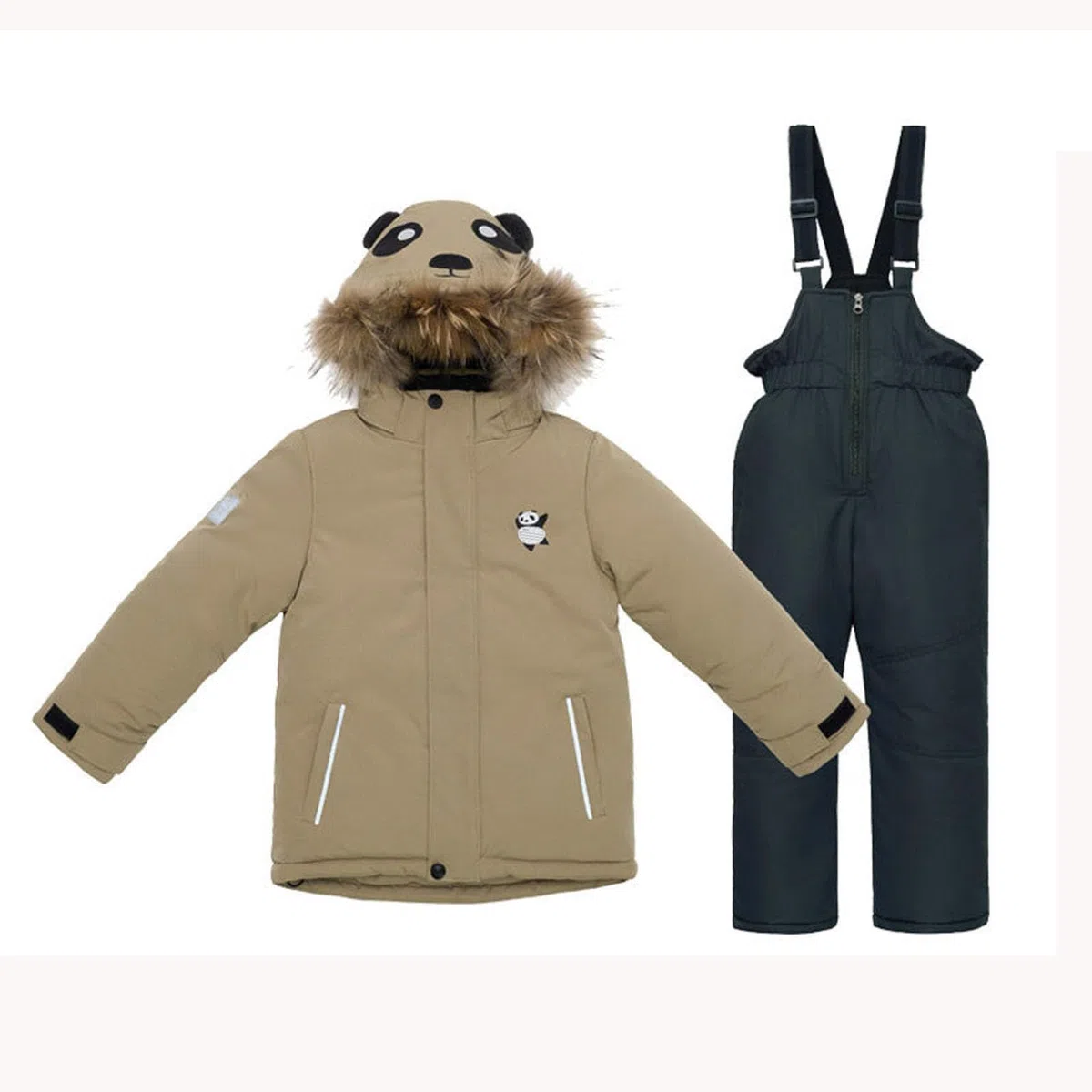 Generisch Traje de invierno para deportes de invierno con peto, resistente al viento, cálido, impermeable, traje de nieve para niños y niñas, ropa de juego (caqui, 1-2 años)