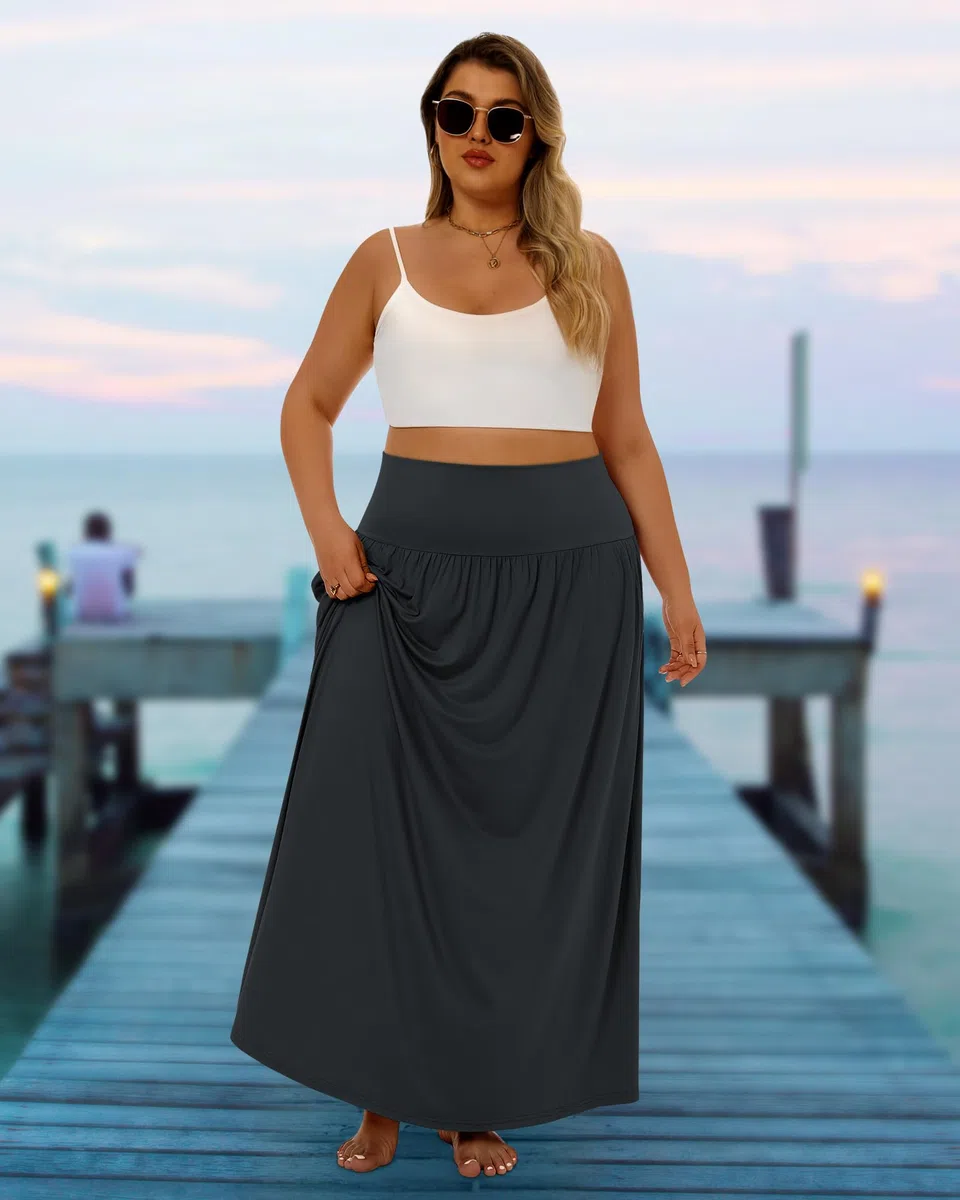 Ficerd Pack de 3 Faldas Largas Maxi Tallas Grandes para Mujeres Curvas Corte en A Cintura Alta Faldas de Verano con Bolsillos