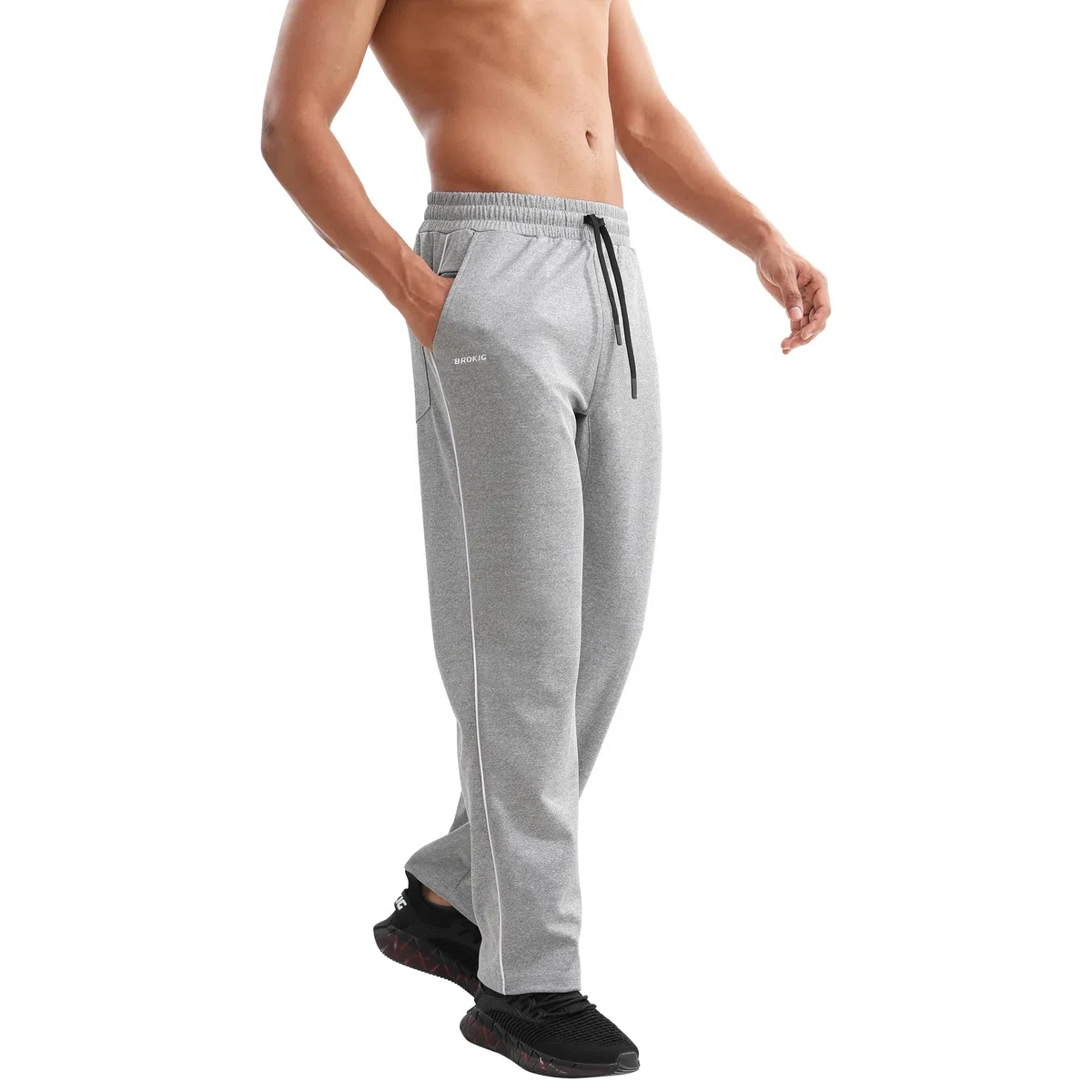 BROKIG Pantalones rectos para hombre, pantalones largos, bajos abiertos, corte holgado, pantalones deportivos para hombre, pantalones de ocio con bolsillos, cómodos pantalones de entrenamiento para