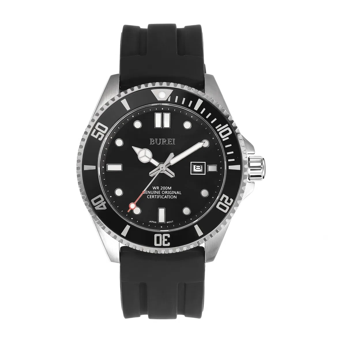 BUREI - Reloj de Buceo para Hombre, Resistente al Agua hasta 200 m, Cuarzo analógico, de Acero Inoxidable, de Moda, clásico, para Trabajo y Negocios, con Fecha automática
