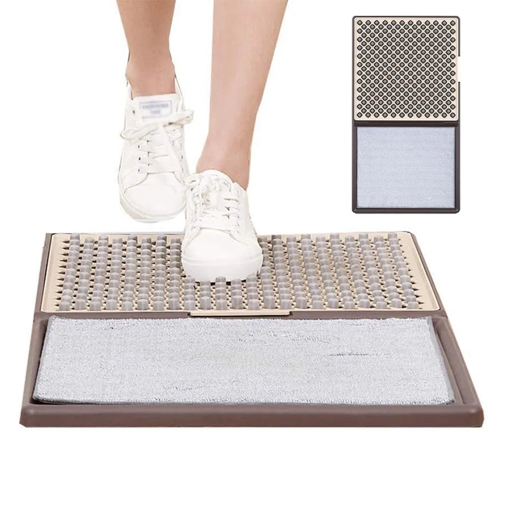 Almohadillas de limpieza automática, tapete limpiador de suela de zapatos de interior con almohadilla antideslizante y 2 paños absorbentes, fácil de limpiar para baño, hogar, oficina