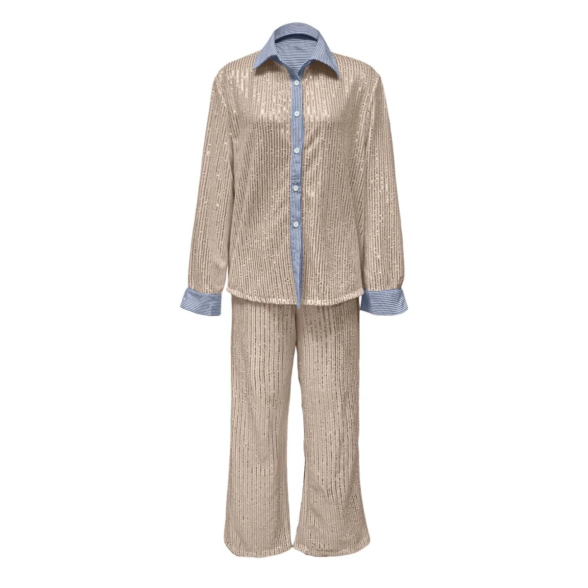 Traje de Pantalón para Mujer con Camisa Elegante de Manga Larga y Detalles