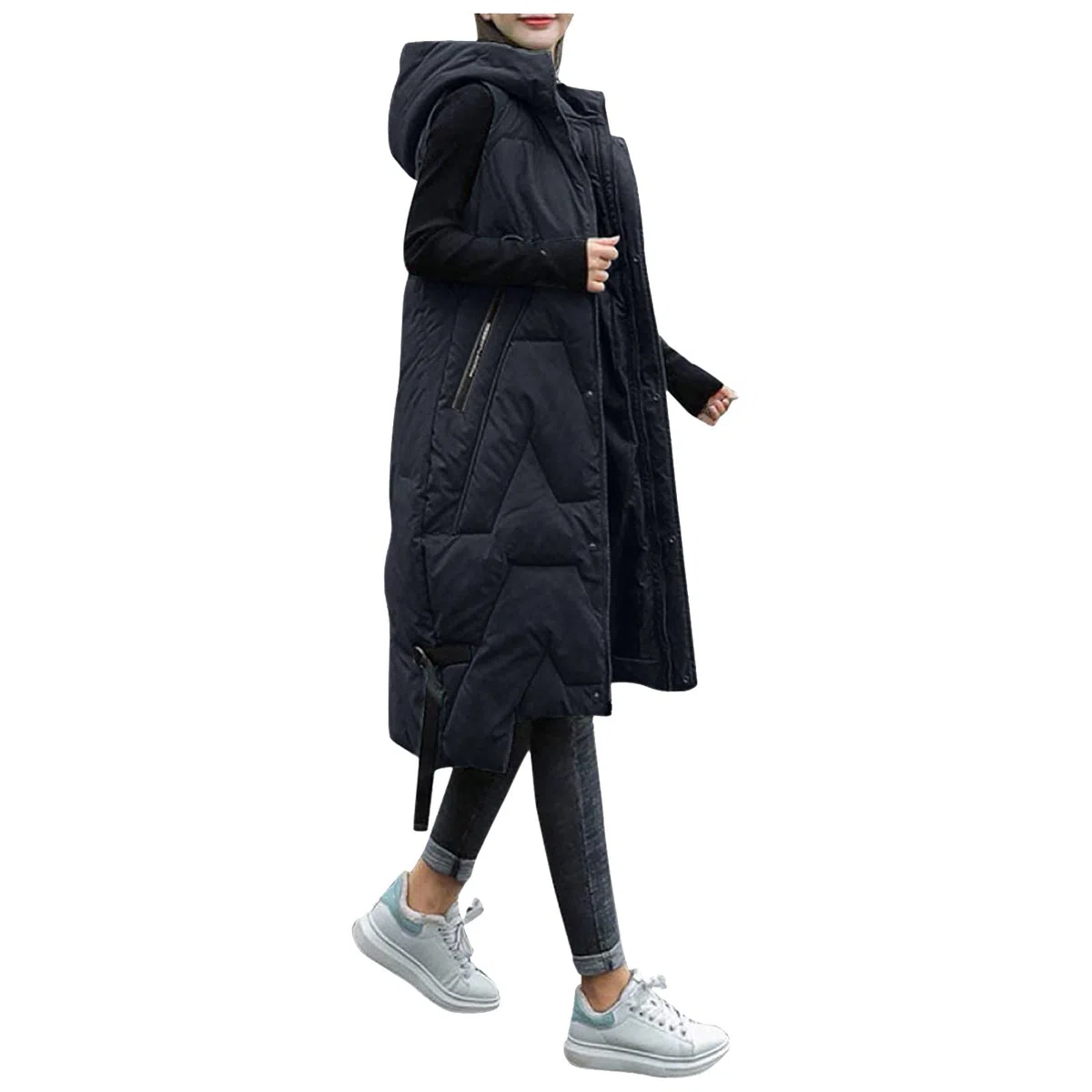 Chaleco de plumas para mujer, sin mangas, cálido, abrigo de plumón con capucha, bolsillos, chaleco acolchado largo y ligero, informal, abrigo de invierno, chaleco con capucha, chaqueta de montaña,