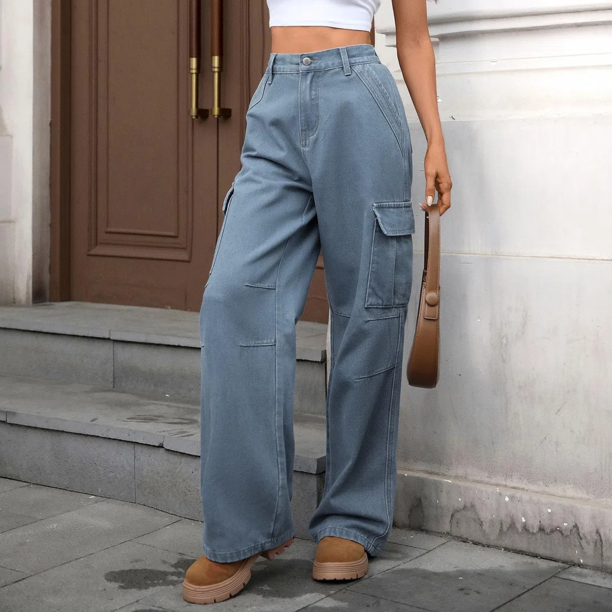 Jeans Mujer Vaqueros Pantalones Elasticos Wide Leg Cargo Ropa Casual Push Up Y2K De Tallas Grandes Baile Urbano Rectos Talla Grande