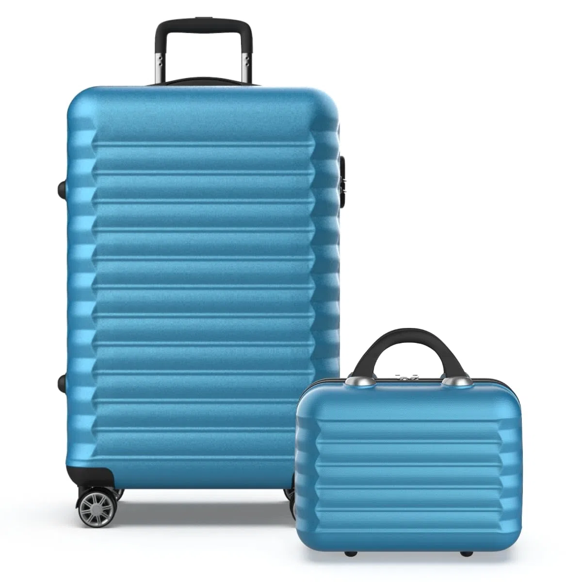 NUMADA-Juego de Maletas Rígidas 2pzs. Maleta Mediana 63cm y Neceser. Set de Maletas de Viaje ABS Eco Friendly, 4 Ruedas Dobles, Resistentes, Ligeras y Seguras (Azul Eléctrico)